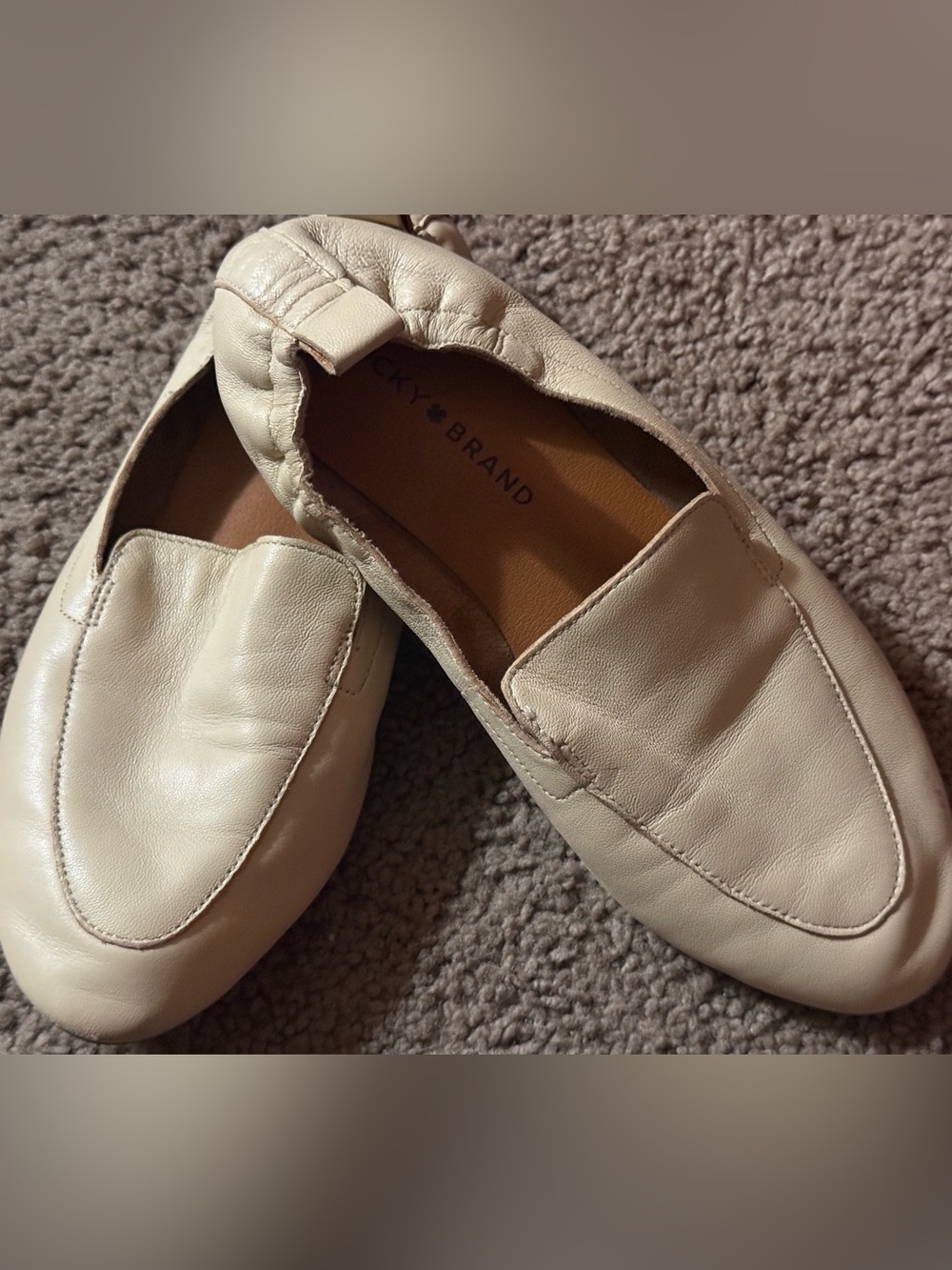 Lucky Brand Women's Cream Leather Slip-On Loafers